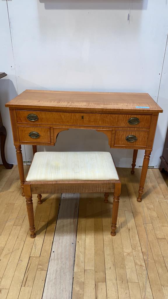 CUSTOM MADE TIGER MAPLE VANITY & STOOL (1 of 7)