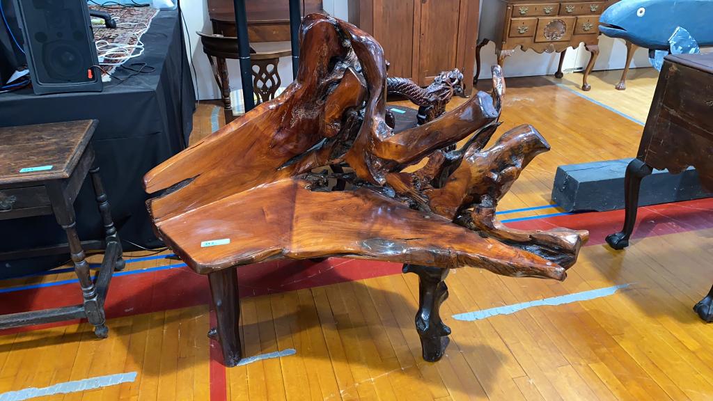 ORGANIC FORM 3 LEG TEAK ROOT BENCH (1 of 7)