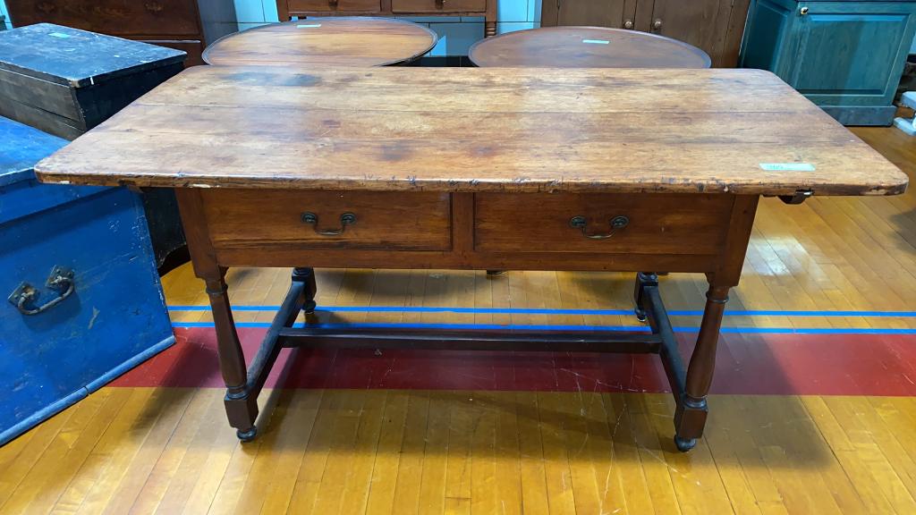 ANTIQUE WALNUT TAVERN TABLE W/ H STRETCHER (1 of 6)