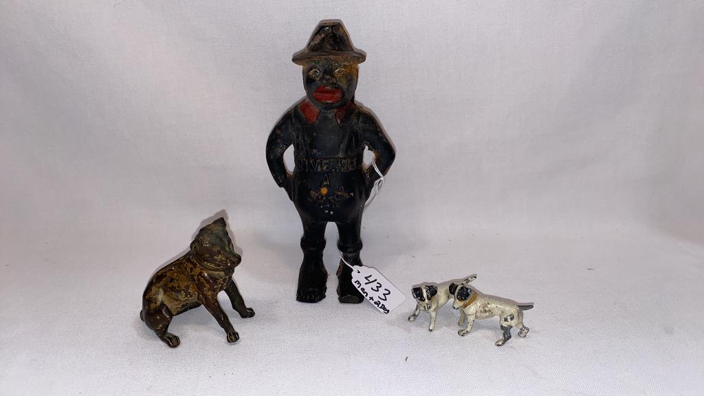 BRONZE DOG, CAST IRON BANK, & LEAD DOGS (1 of 7)