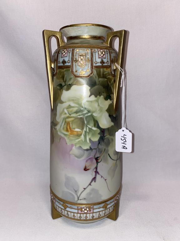 LARGE HAND PAINTED NIPPON 3 HANDLED VASE (1 of 8)