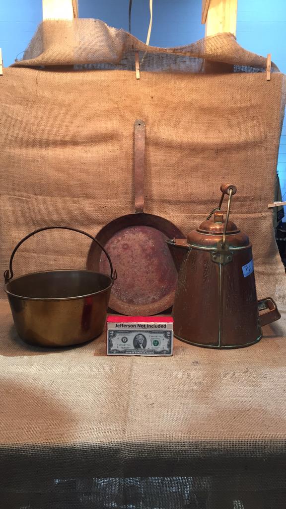 VINTAGE COPPER COFFEE POT 14", POT & SKILLET (1 of 9)