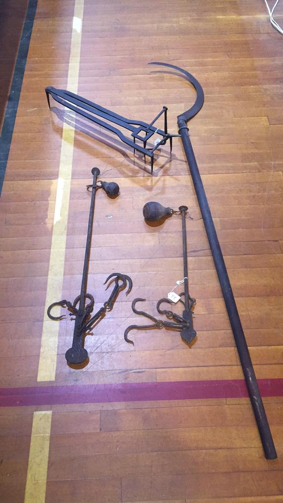 ANTIQUE SICKLE, PEA & BEAM SCALES, GROUND TRAP ETC (1 of 9)