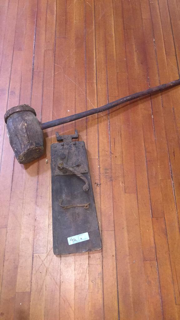 LARGE ANTIQUE WOODEN MALLET & HOOK (1 of 9)
