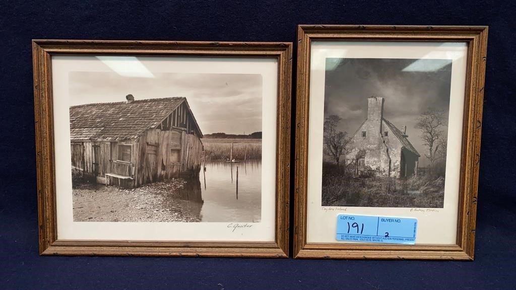 TAYLOR'S ISLAND PRINT SIGNED A. AUBREY BODINE & SH: BODINE PRINT 9.5" & PRINT OF THE SHACK 8"X10.5"