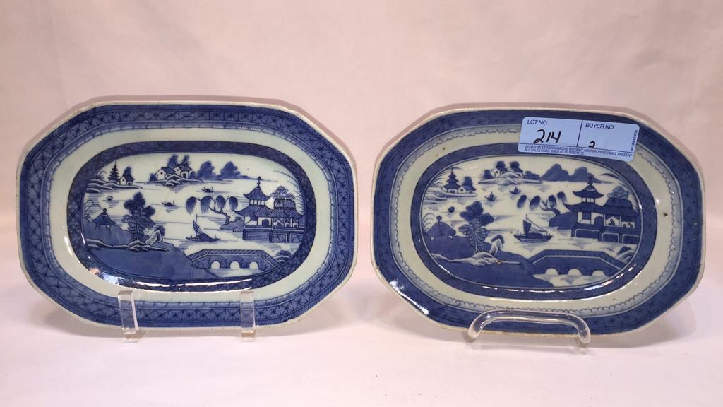 2 ANTIQUE CANTON SM PLATTERS ~ 9 1/2" EACH (1 of 8)