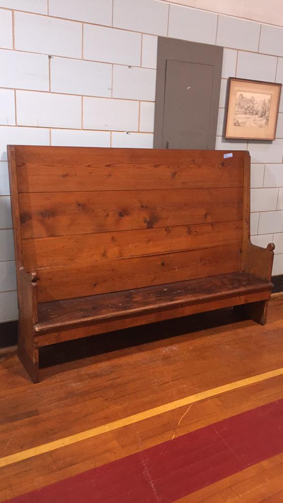 ANTIQUE PINE TALL BACK SETTLE (1 of 10)