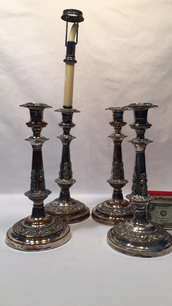 SET 4 ANTIQUE SILVER PLATE CANDLESTICKS (1 of 10)