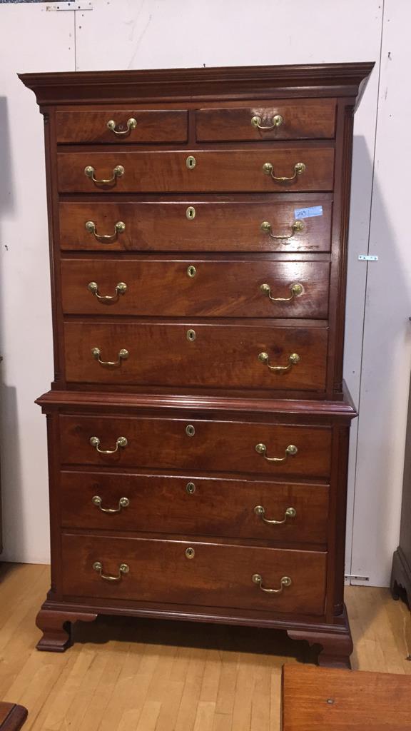ANTIQUE 2 PC CHERRY CHIPPENDALE CHEST ON CHEST (1 of 11)