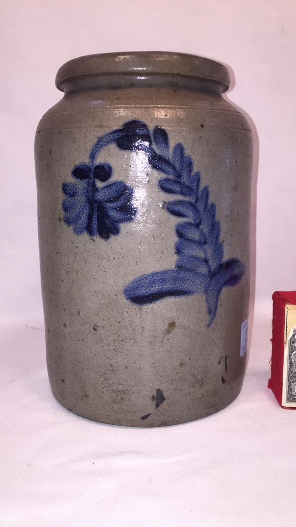BLUE DECORATED STONEWARE CROCK ~ 10 1/2" TALL (1 of 9)
