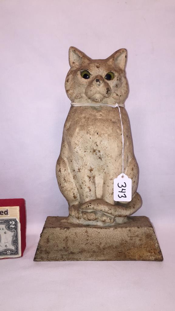 CAST IRON SITTING CAT DOORSTOP w/GLASS EYES ~ 13" (1 of 10)