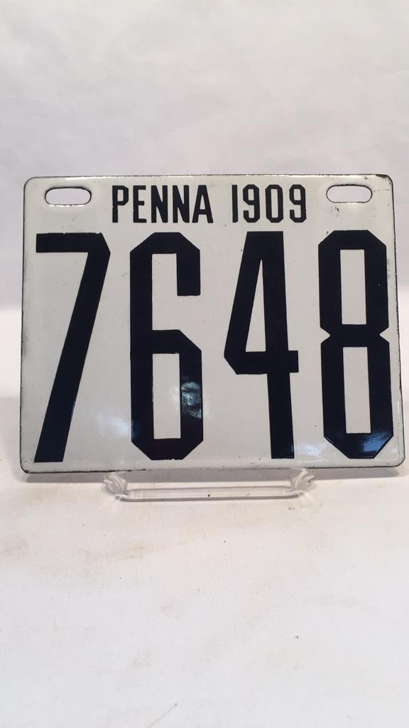 PENNSYLVANIA 1909 PORCELAIN LICENSE PLATE #7648: ~