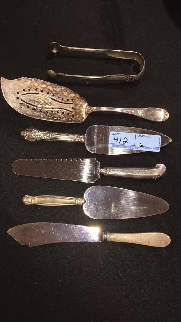 6 SERVING PIECES ~ STERLING HANDLES & S.P. (1 of 20)