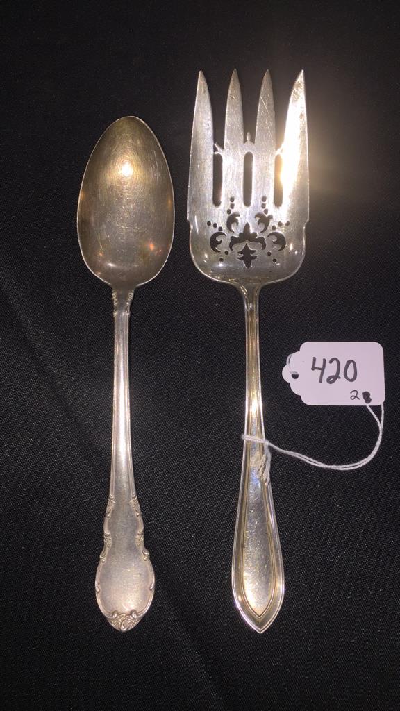 LARGE STERLING SERVING FORK & SPOON (1 of 4)