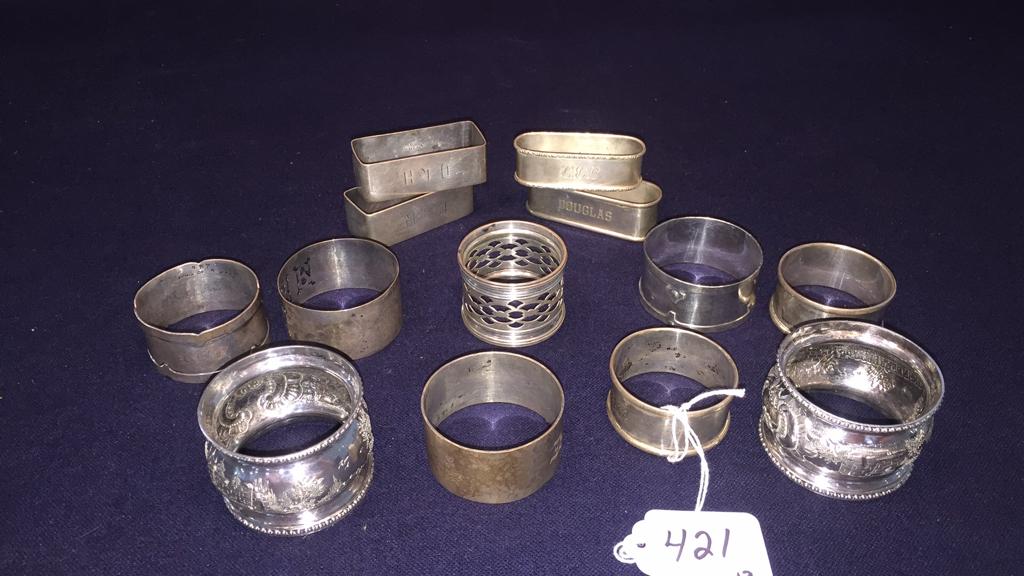 13 VARIOUS STERLING NAPKIN RINGS ~ 9.29 OZT (1 of 5)