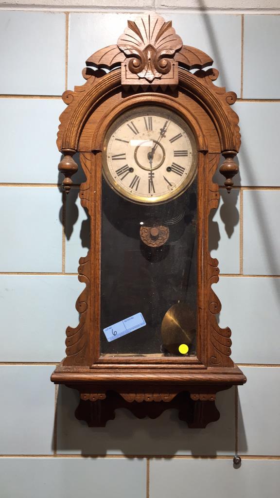 ANTIQUE STOCKWELL WOODEN WALL CLOCK  34" TALL (1 of 6)