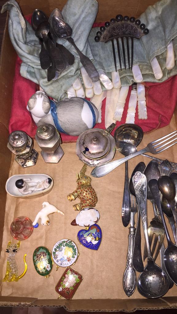 STERLING HAIR COMB, LOT COIN SILVER FLATWARE ETC (1 of 13)