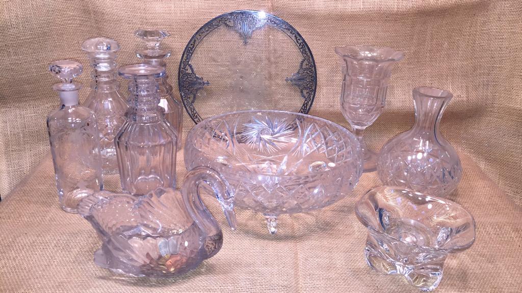 2 BOXES CUT GLASS DECANTERS, BOWLS ETC (1 of 11)