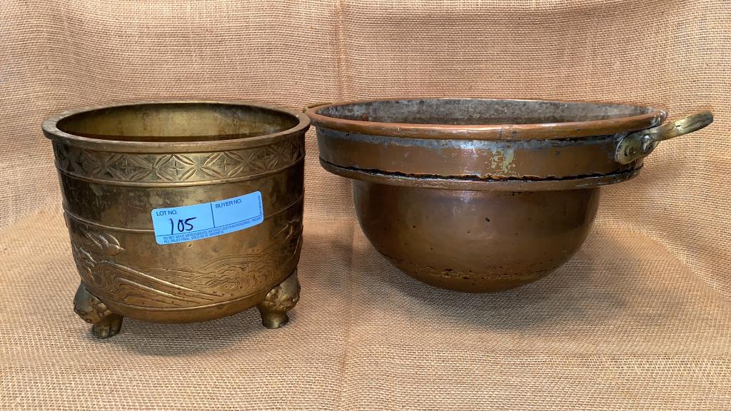 COPPER MOLD PAN & BRASS PLANTER (1 of 9)