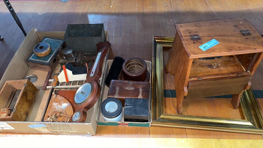 SHOE SHINE BOX, SMALLS, FRAMES, BAROMETER, ETC (1 of 5)