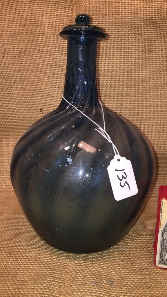 ANTIQUE BLUE HAND BLOWN GLASS BOTTLE/STOPPER (1 of 8)