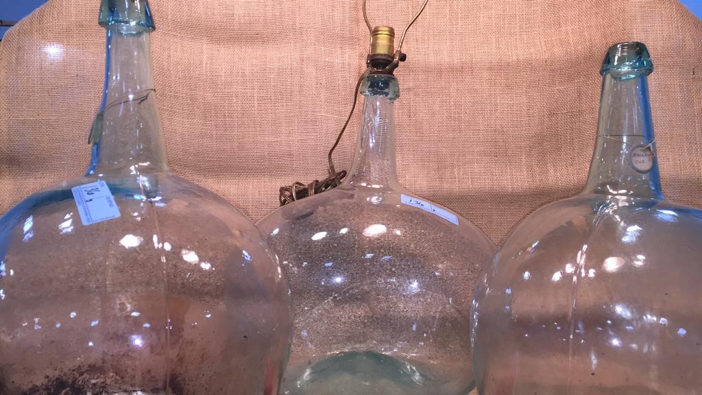 3 ANT. DEMIJOHN BOTTLES 1 W/ ELEC. LAMP FIXTURE (1 of 11)