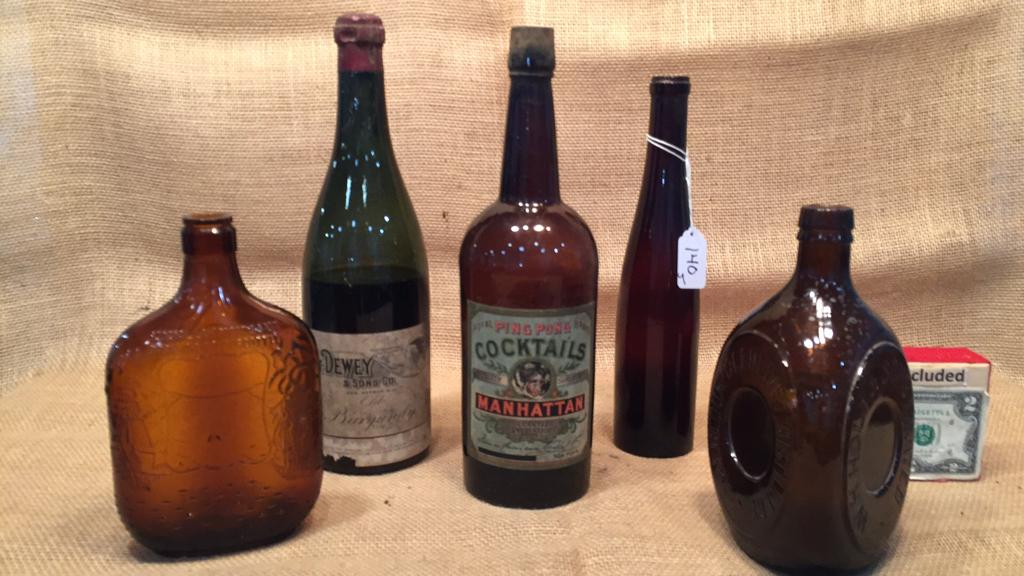 5 VARIOUS ANTIQUE LIQUOR BOTTLES 7.5"-12.5" (1 of 7)