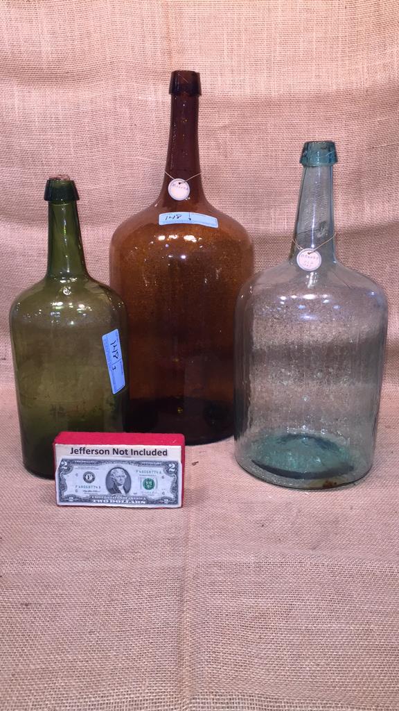 3 LARGE ANTIQUE HAND BLOWN BOTTLES 15.5" - 22" (1 of 5)