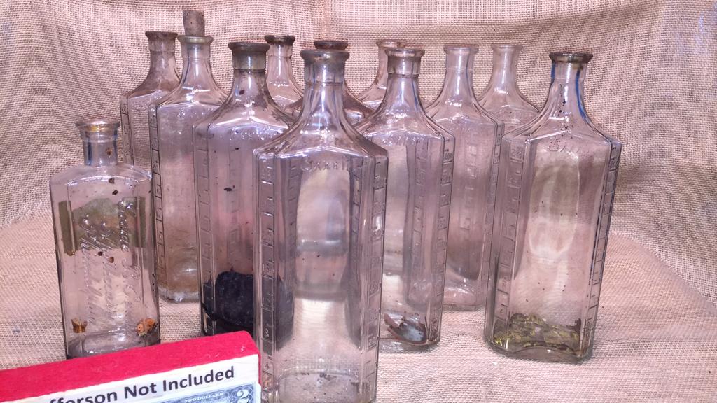 11 OWENS APOTHECARY BOTTLES 11", GEO. B. EVANS: GEORGE B. EVANS APOTHECARY, PHILA GLYCERINE BOTTLE 8.5"