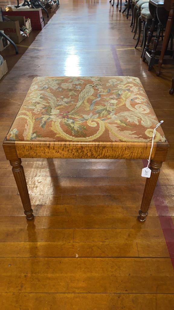 FIGURED MAPLE STOOL W/ NEEDLEPOINT 19" SQUARE X (1 of 5)