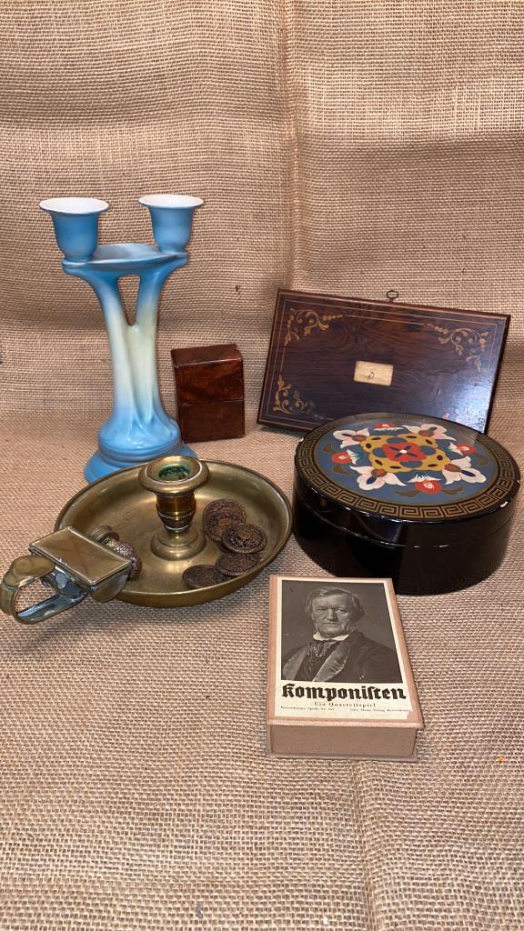 LOT VINTAGE BUTTON BOX/CONTENTS, INLAID BOX W/ (1 of 7)