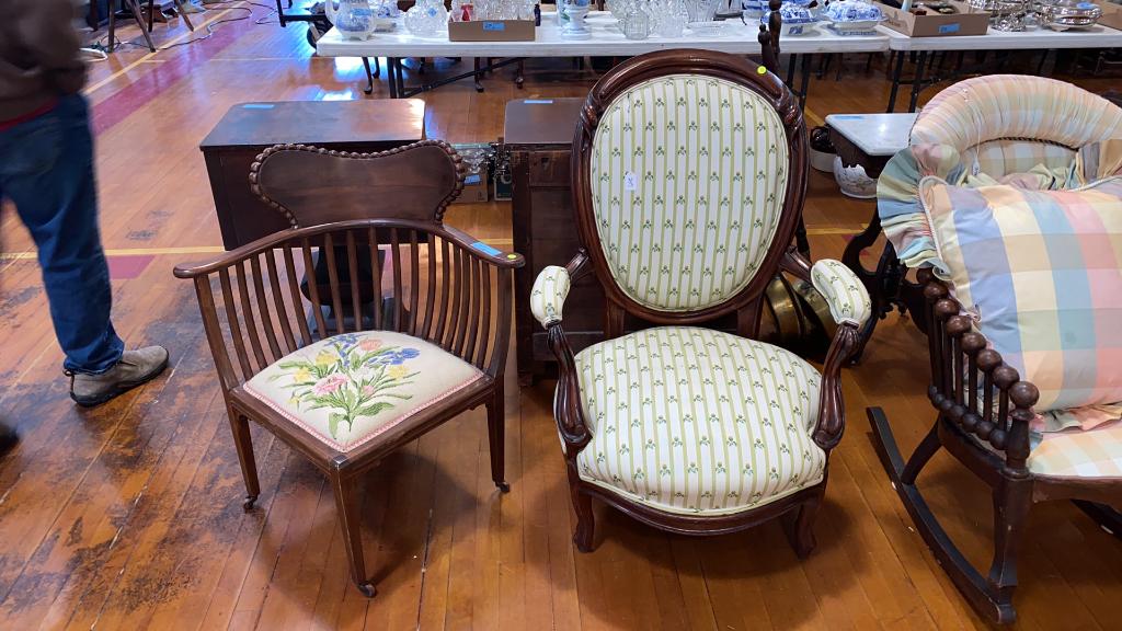 NEEDLEPOINT CORNER CHAIR & VICTORIAN ARM CHAIR (1 of 6)