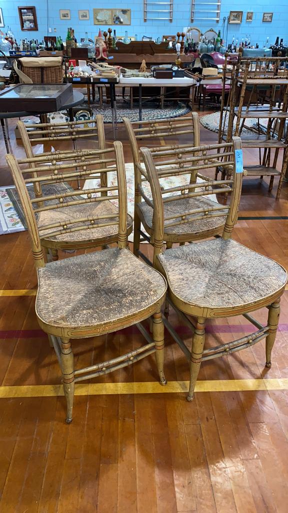 4 PAINT DECORATED RUSH SEAT CHAIRS (1 of 4)