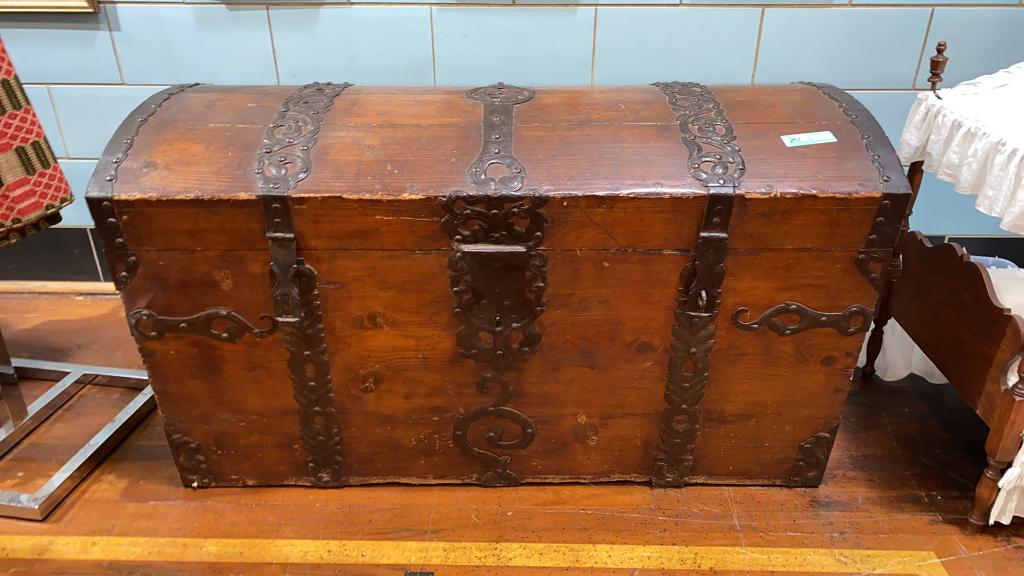LARGE  DOME TOP TRUNK W/ ORNATE IRON WORK (1 of 7)