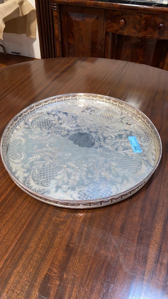 LARGE ROUND GALLERY SILVERPLATE TRAY (1 of 4)