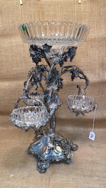 LARGE SILVER PLATED & CRYSTAL EPHERNE / EPERGNE (1 of 5)
