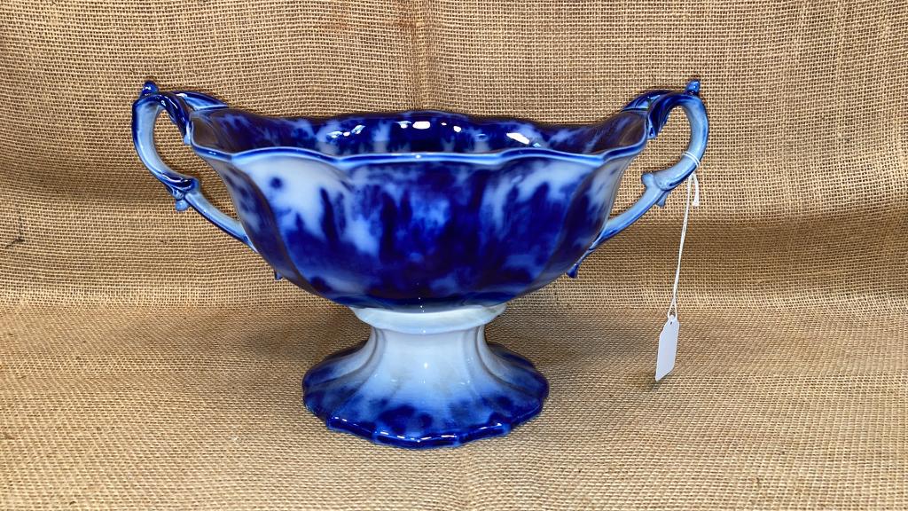 LARGE FLO-BLUE HANDLED CENTER BOWL (1 of 5)
