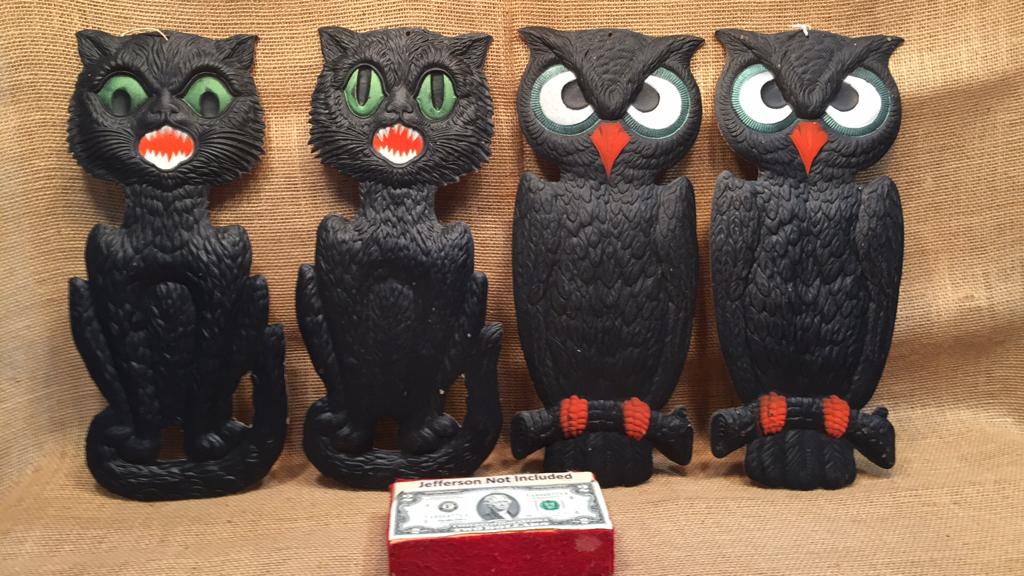 2 OWL & 2 CAT 1920'S HALLOWEEN DECORATIONS (1 of 8)