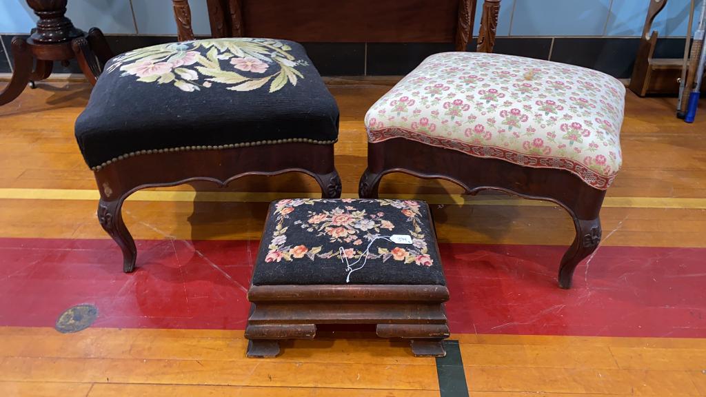 3 ANTIQUE FOOT STOOLS / 2 W/NEEDLEPOINT (1 of 7)