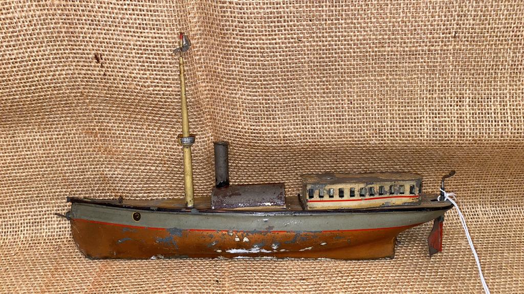 ANTIQUE TIN SHIP TOY 12" (1 of 8)
