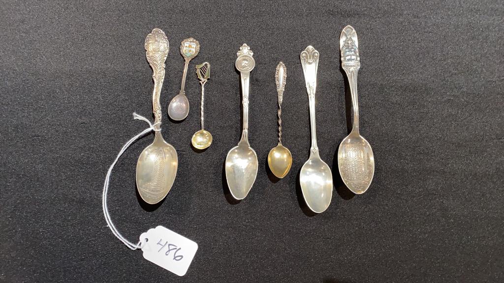 6 VARIOUS STERLING SOUVENIR SPOONS ~ 2.69 OZT (1 of 6)