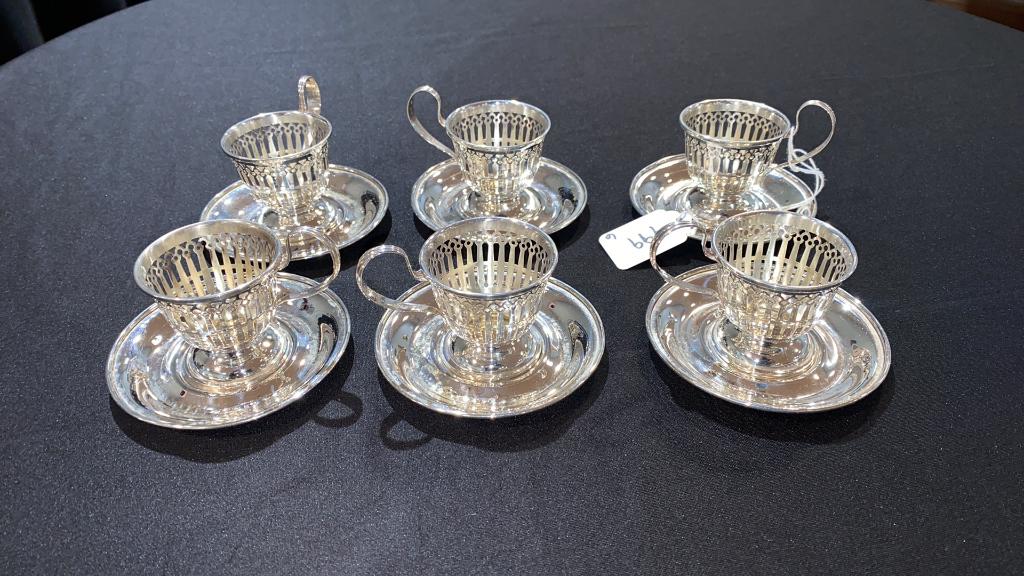 SET OF 6 STERLING CUP & SAUCERS (1 of 3)