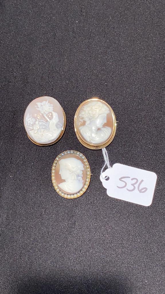 3 ANTIQUE CAMEO PINS (1 of 8)
