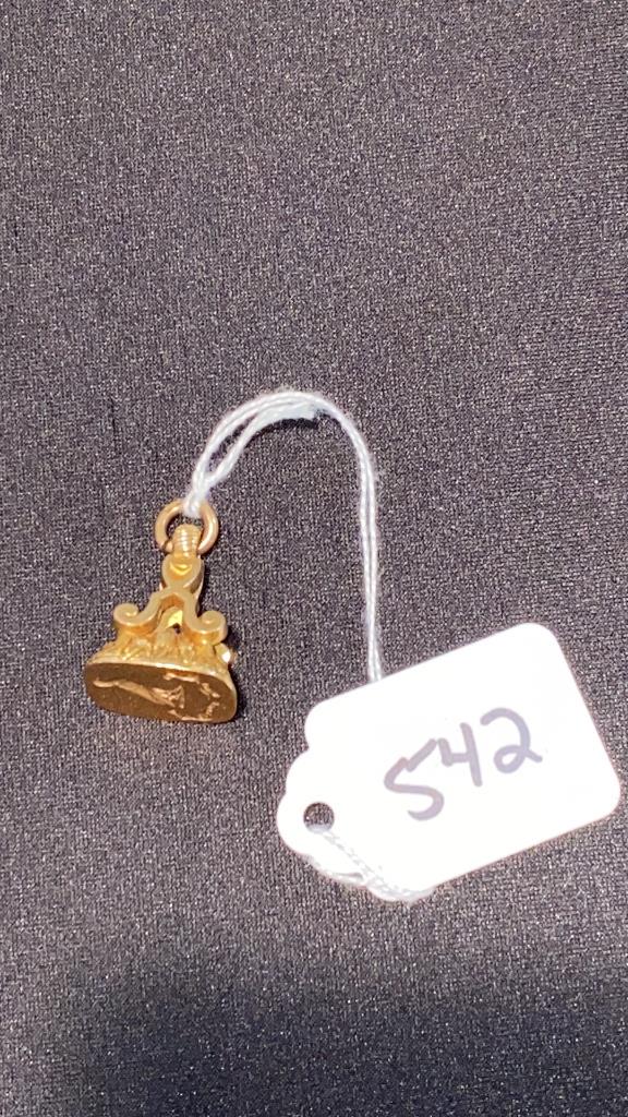 ANTIQUE WATCH FOB MARKED 15KT/HOOP MARKED 375 (1 of 6)