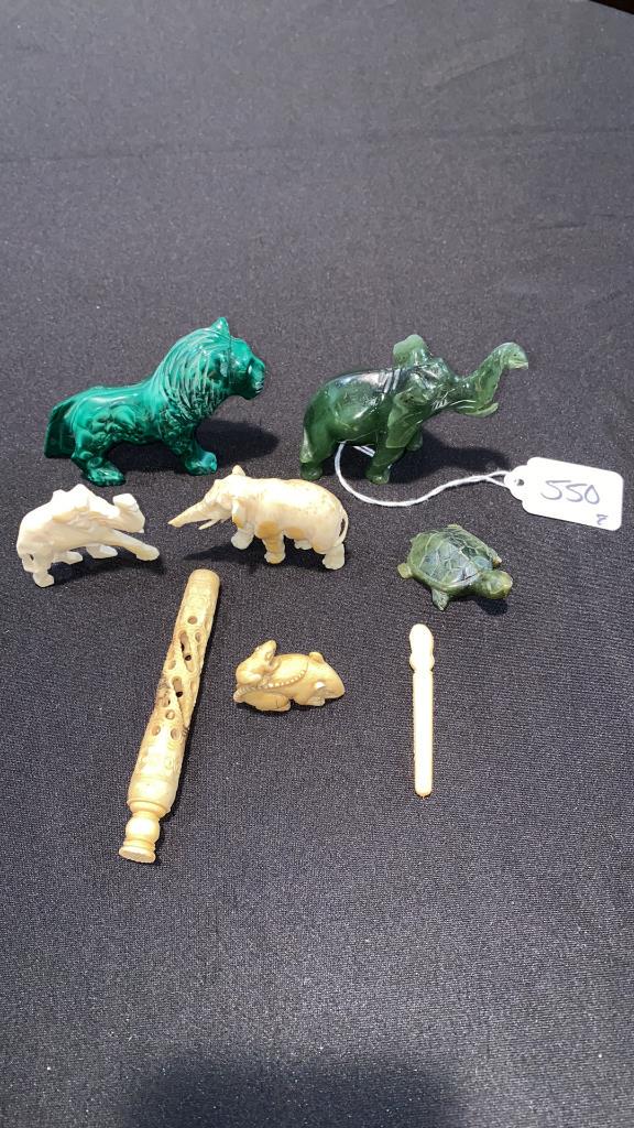 LOT CARVED ORIENTAL ANIMALS/RAT & MOUSE NETSUKE: ~
