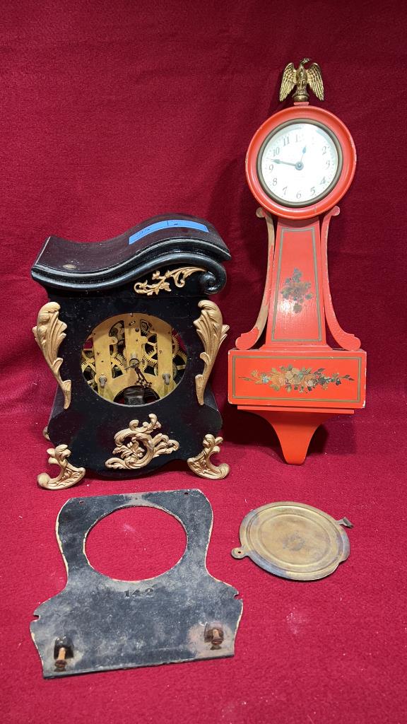 MANTEL CLOCK & SMALL BANJO (1 of 3)