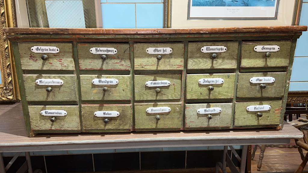 ANTIQUE PAINT DECORATED APOTHECARY DRAWERS (1 of 6)