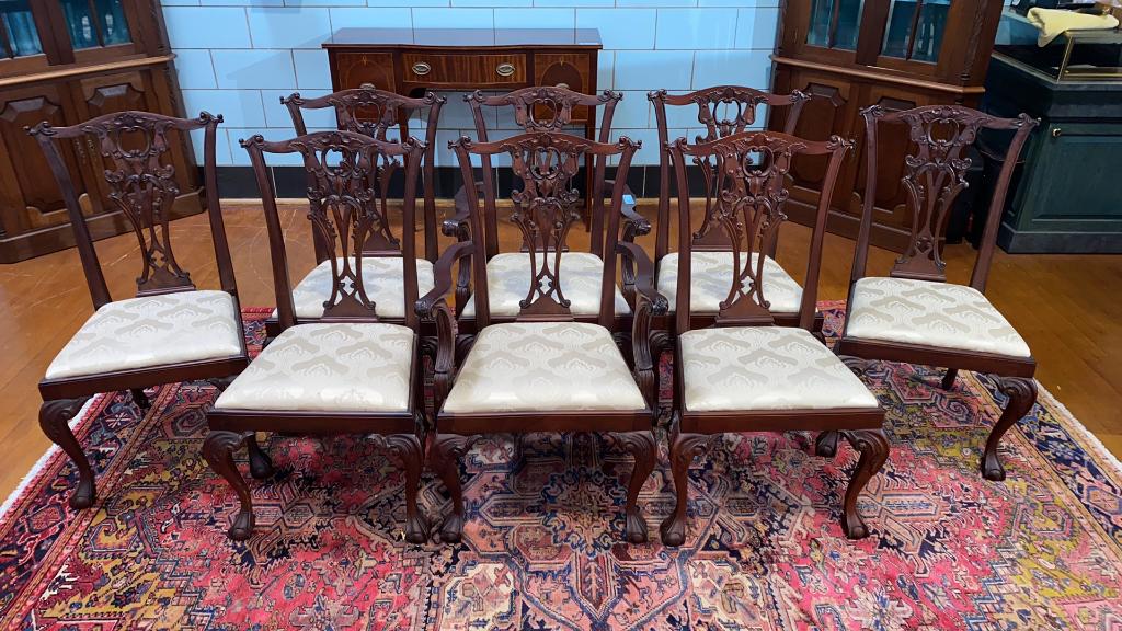 SET OF 8 MAHOGANY DINING CHAIRS- BALL & CLAW: ~