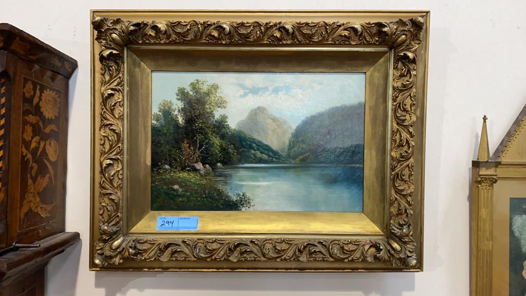 OIL ON CANVAS LAKE SCENE SIGNED RAPHAUL ? (1 of 5)