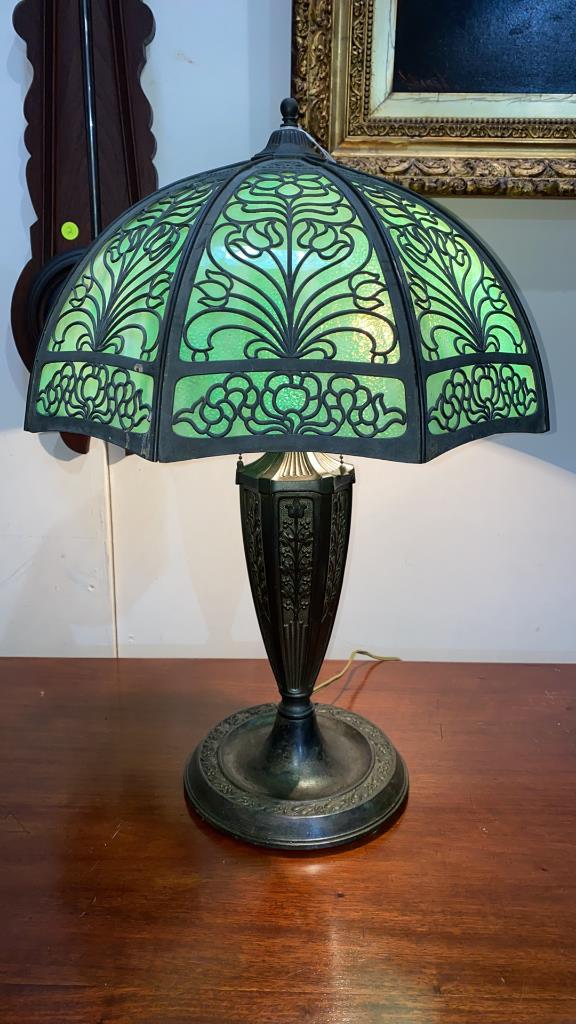 ANTIQUE SLAG GLASS LAMP (1 of 6)